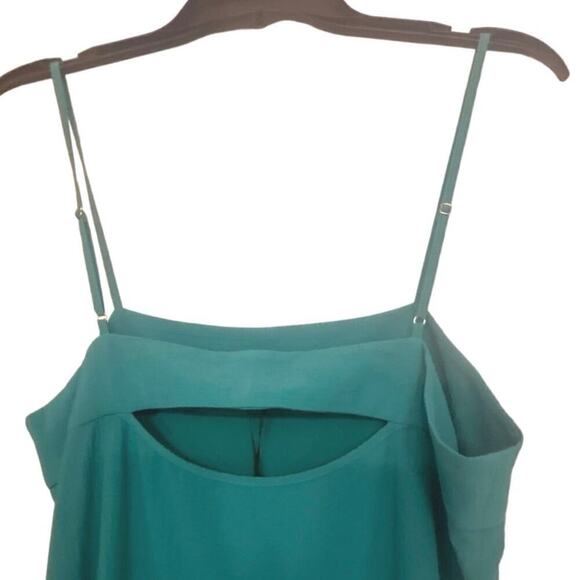 DKNY NWT Jadeite Square Neck Multi Layer Cut Out Back Sheer Bottom Cami Dress L - Picture 8 of 14